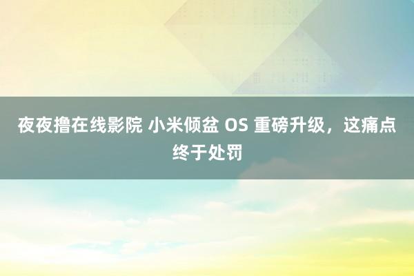 夜夜撸在线影院 小米倾盆 OS 重磅升级，这痛点终于处罚